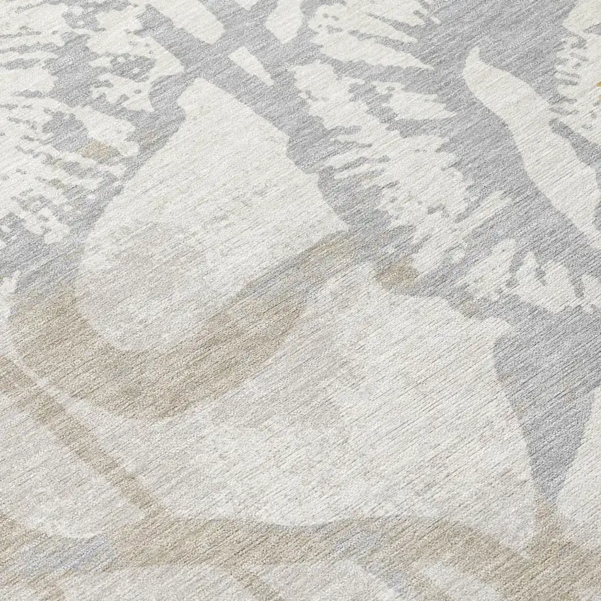 Ivory And Silver Floral Washable Indoor Outdoor Area Rug Photo 5