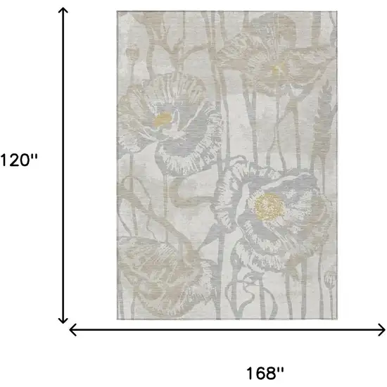 Ivory And Silver Floral Washable Indoor Outdoor Area Rug Photo 6