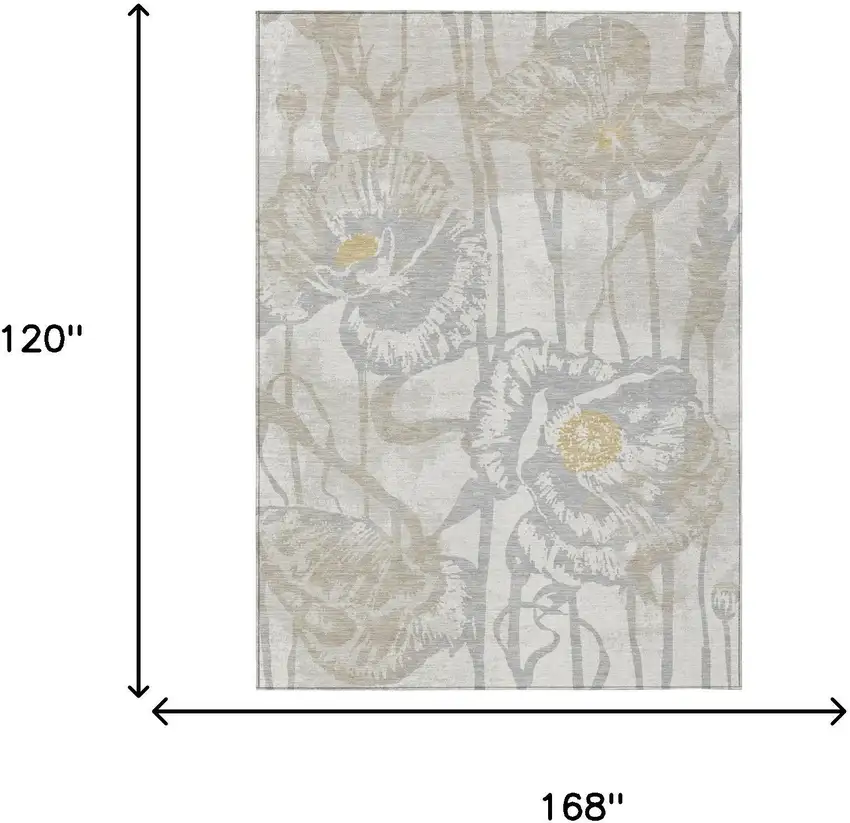 Ivory And Silver Floral Washable Indoor Outdoor Area Rug Photo 6