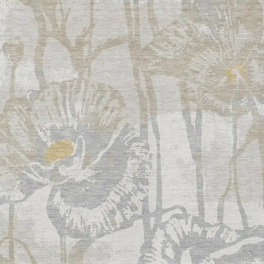 Ivory And Silver Floral Washable Indoor Outdoor Area Rug Photo 2