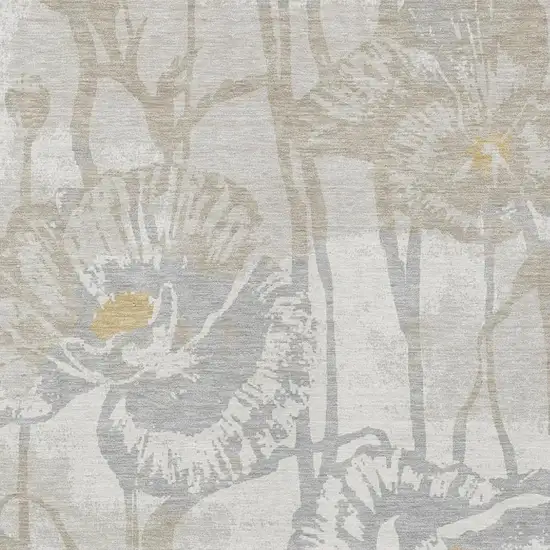 Ivory And Silver Floral Washable Indoor Outdoor Area Rug Photo 2
