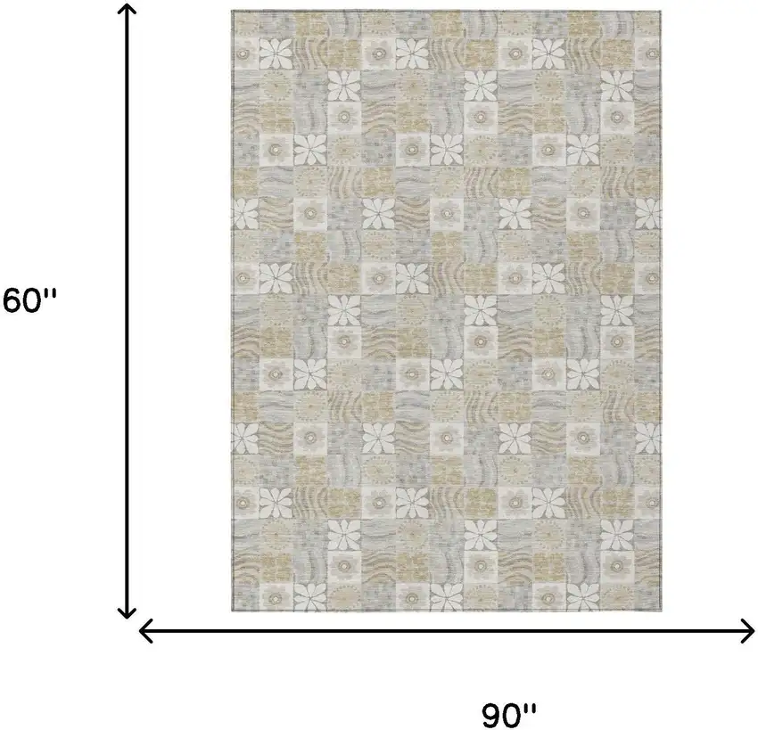 Ivory And Silver Floral Washable Indoor Outdoor Area Rug Photo 6