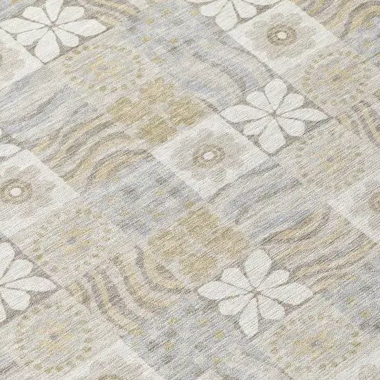 Ivory And Silver Floral Washable Indoor Outdoor Area Rug Photo 5