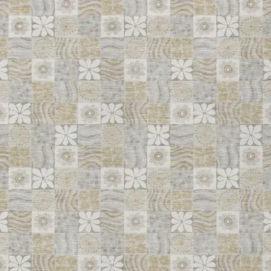 Ivory And Silver Floral Washable Indoor Outdoor Area Rug Photo 3