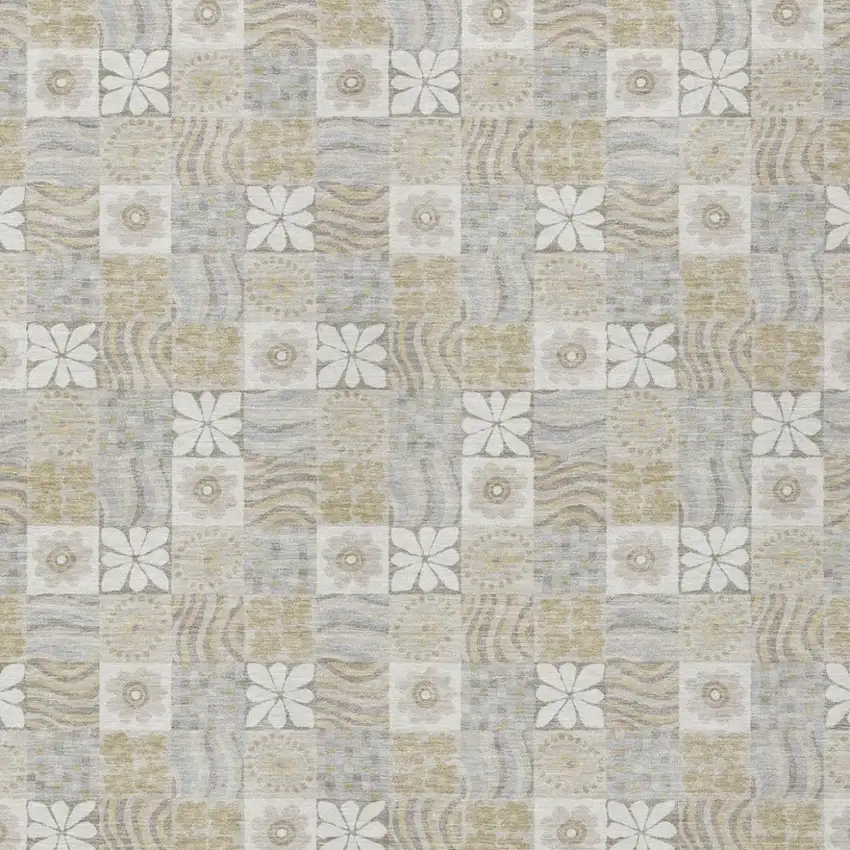 Ivory And Silver Floral Washable Indoor Outdoor Area Rug Photo 3