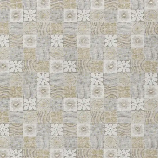Ivory And Silver Floral Washable Indoor Outdoor Area Rug Photo 2