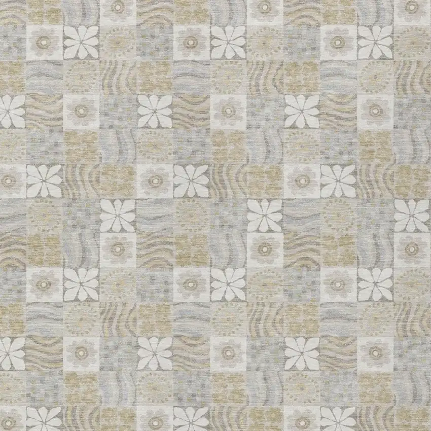 Ivory And Silver Floral Washable Indoor Outdoor Area Rug Photo 2