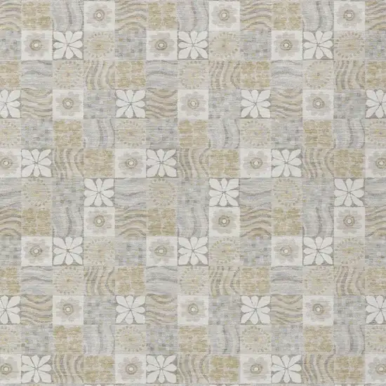 Ivory And Silver Floral Washable Indoor Outdoor Area Rug Photo 3