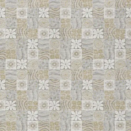 Ivory And Silver Floral Washable Indoor Outdoor Area Rug Photo 2