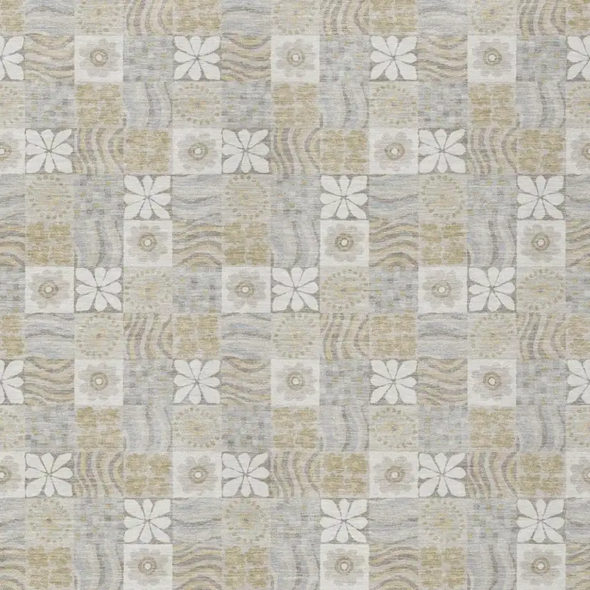 Ivory And Silver Floral Washable Indoor Outdoor Area Rug Photo 2