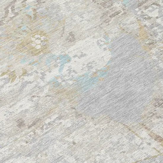 Ivory And Silver Floral Washable Indoor Outdoor Area Rug Photo 5
