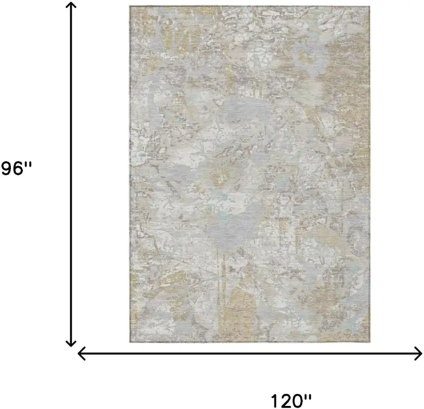Ivory And Silver Floral Washable Indoor Outdoor Area Rug Photo 6