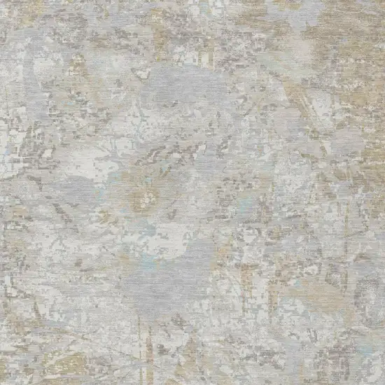 Ivory And Silver Floral Washable Indoor Outdoor Area Rug Photo 3