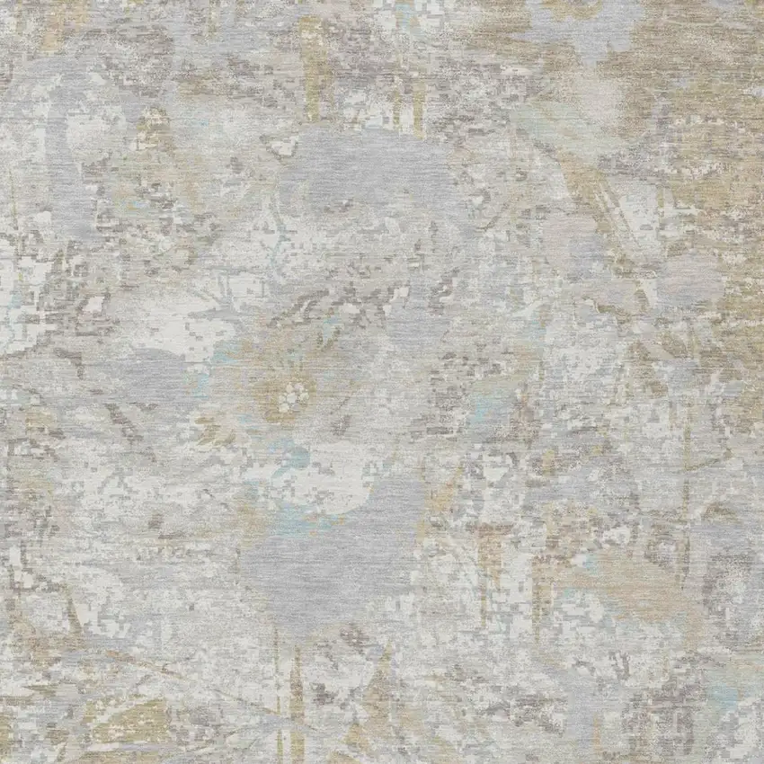 Ivory And Silver Floral Washable Indoor Outdoor Area Rug Photo 3
