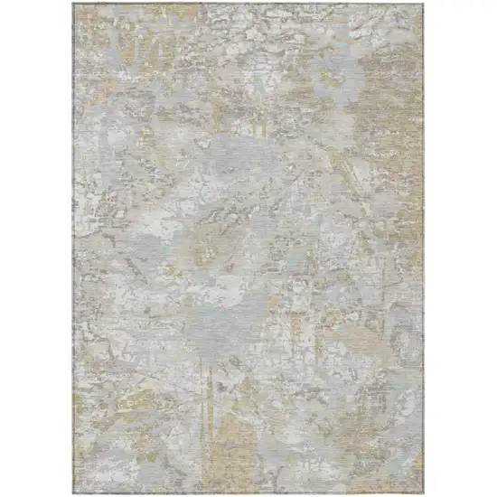 Ivory And Silver Floral Washable Indoor Outdoor Area Rug Photo 1