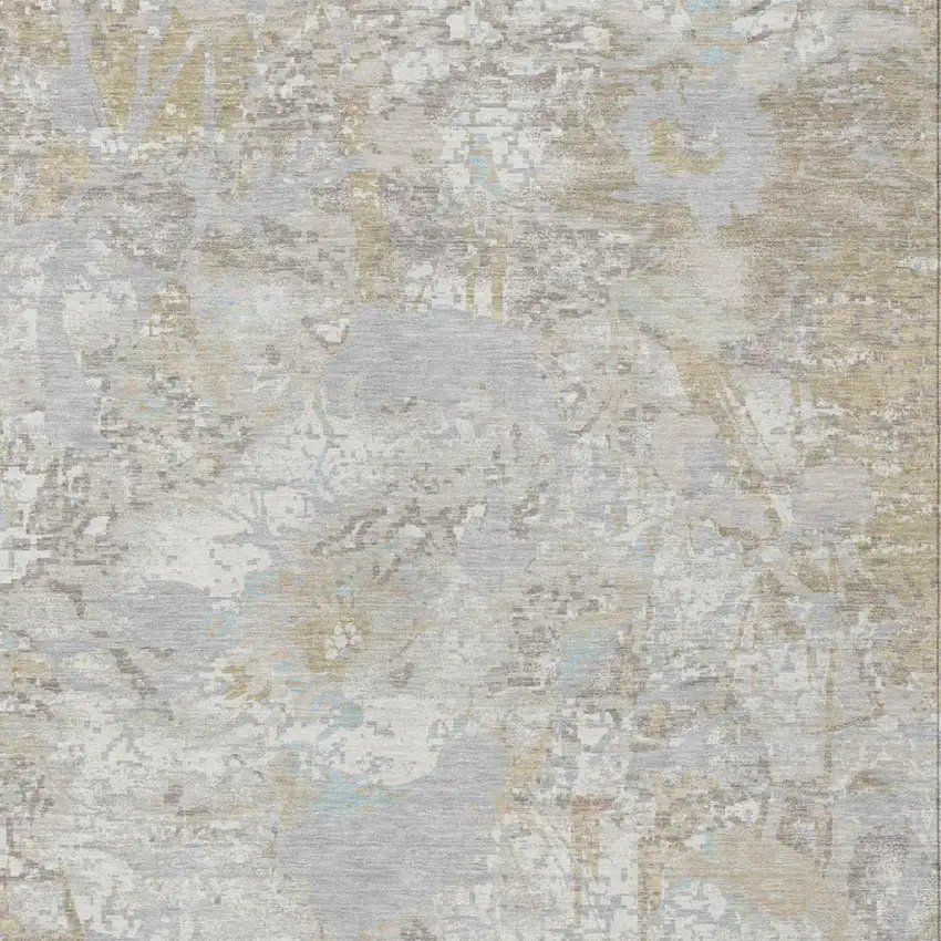 Ivory And Silver Floral Washable Indoor Outdoor Area Rug Photo 2
