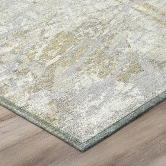 Ivory And Silver Floral Washable Indoor Outdoor Area Rug Photo 4