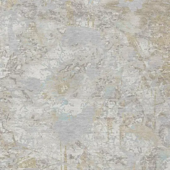 Ivory And Silver Floral Washable Indoor Outdoor Area Rug Photo 3