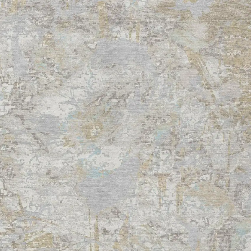 Ivory And Silver Floral Washable Indoor Outdoor Area Rug Photo 3