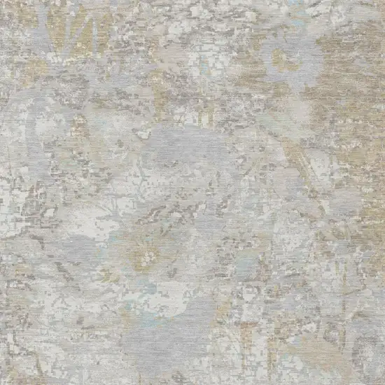 Ivory And Silver Floral Washable Indoor Outdoor Area Rug Photo 2