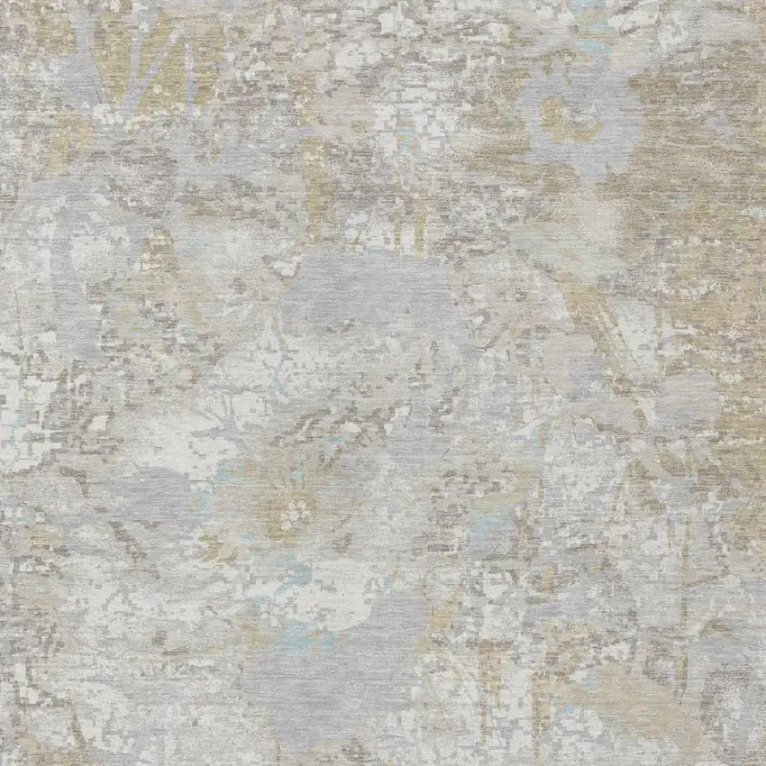 Ivory And Silver Floral Washable Indoor Outdoor Area Rug Photo 2