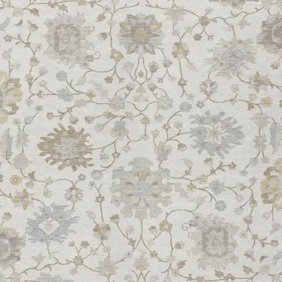 Ivory And Silver Floral Washable Indoor Outdoor Area Rug Photo 1