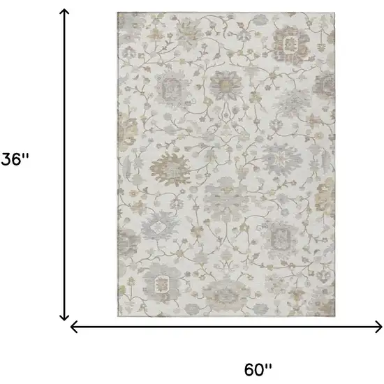 Ivory And Silver Floral Washable Indoor Outdoor Area Rug Photo 6