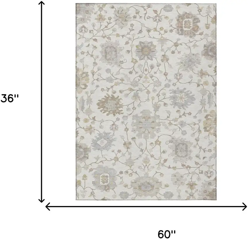 Ivory And Silver Floral Washable Indoor Outdoor Area Rug Photo 6