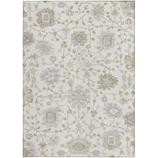 Ivory And Silver Floral Washable Indoor Outdoor Area Rug Photo 3