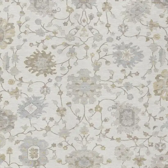 Ivory And Silver Floral Washable Indoor Outdoor Area Rug Photo 2