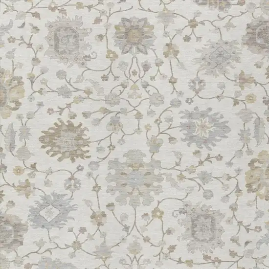 Ivory And Silver Floral Washable Indoor Outdoor Area Rug Photo 3