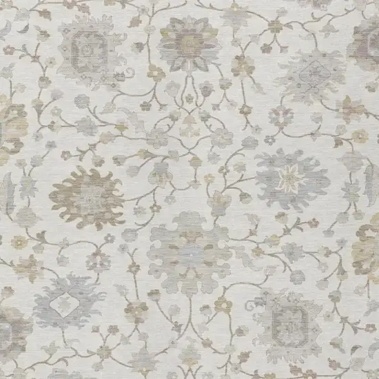 Ivory And Silver Floral Washable Indoor Outdoor Area Rug Photo 3