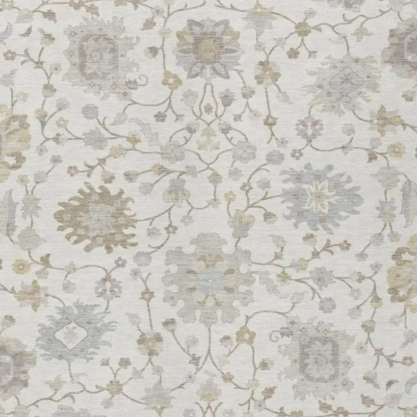 Ivory And Silver Floral Washable Indoor Outdoor Area Rug Photo 3