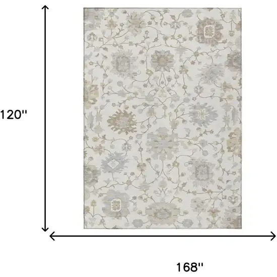 Ivory And Silver Floral Washable Indoor Outdoor Area Rug Photo 6
