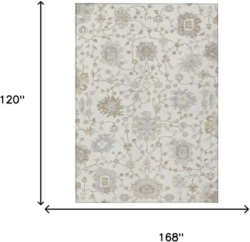 Ivory And Silver Floral Washable Indoor Outdoor Area Rug Photo 6