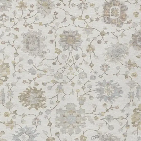Ivory And Silver Floral Washable Indoor Outdoor Area Rug Photo 2