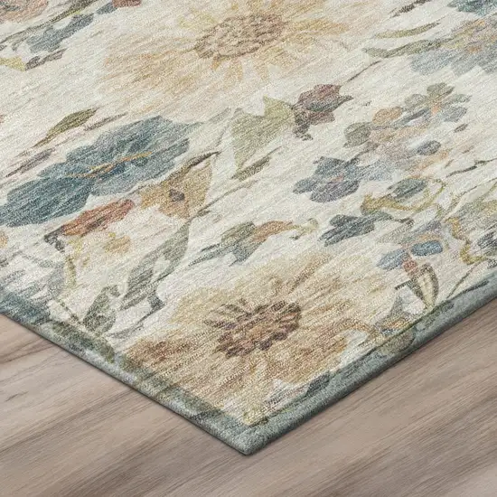 Ivory And Silver Floral Washable Indoor Outdoor Area Rug Photo 4