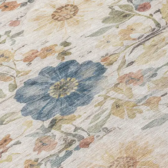 Ivory And Silver Floral Washable Indoor Outdoor Area Rug Photo 5