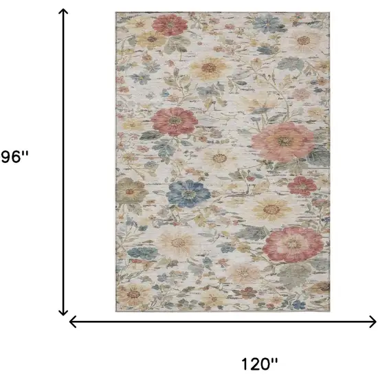 Ivory And Silver Floral Washable Indoor Outdoor Area Rug Photo 6