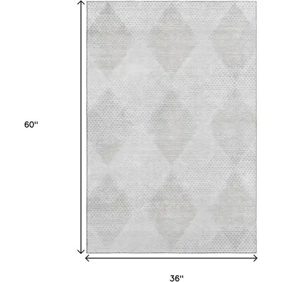 Ivory And Silver Geometric Washable Area Rug With UV Protection Photo 3