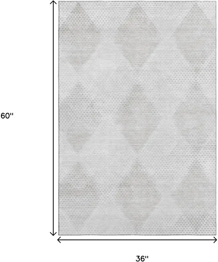 Ivory And Silver Geometric Washable Area Rug With UV Protection Photo 3