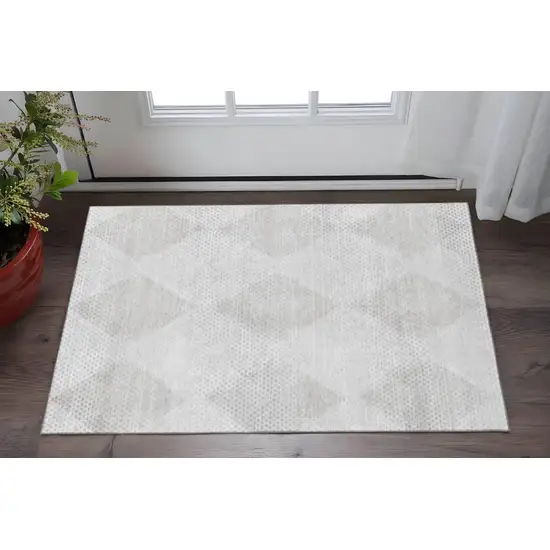 Ivory And Silver Geometric Washable Area Rug With UV Protection Photo 2