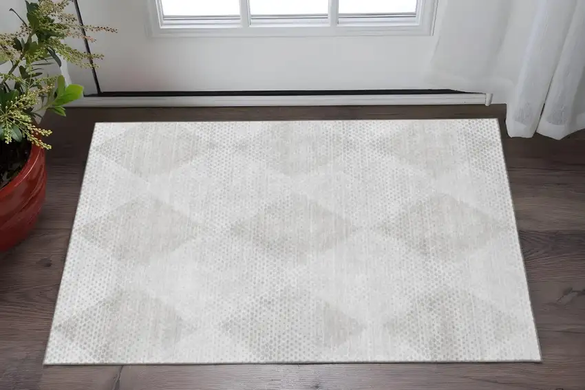 Ivory And Silver Geometric Washable Area Rug With UV Protection Photo 2