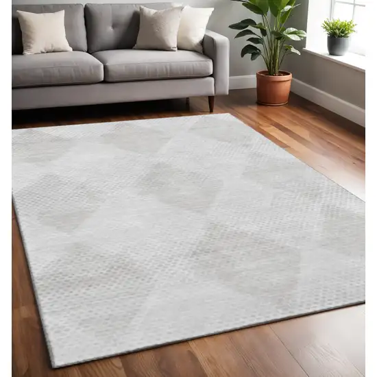 Ivory And Silver Geometric Washable Area Rug With UV Protection Photo 2