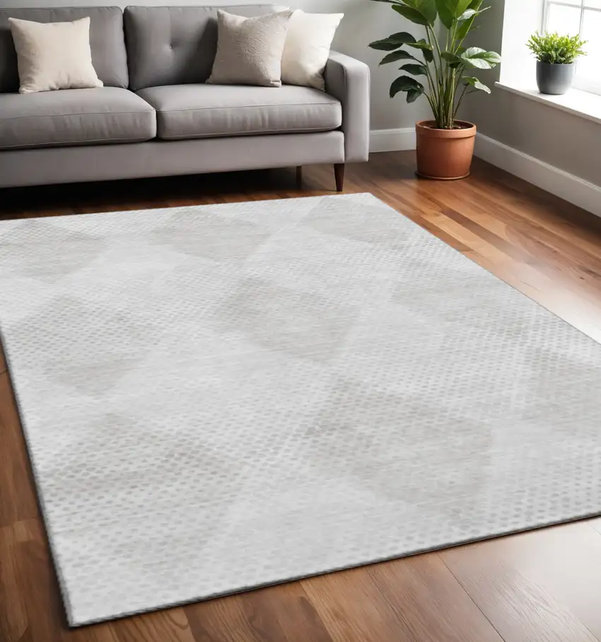 Ivory And Silver Geometric Washable Area Rug With UV Protection Photo 2