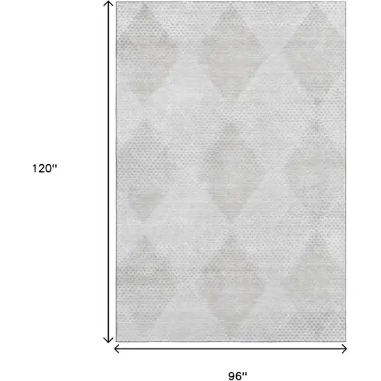 Ivory And Silver Geometric Washable Area Rug With UV Protection Photo 3
