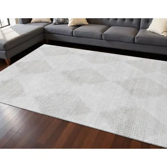 Ivory And Silver Geometric Washable Area Rug With UV Protection Photo 2