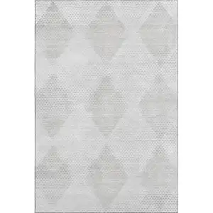 Photo of Ivory And Silver Geometric Washable Area Rug With UV Protection