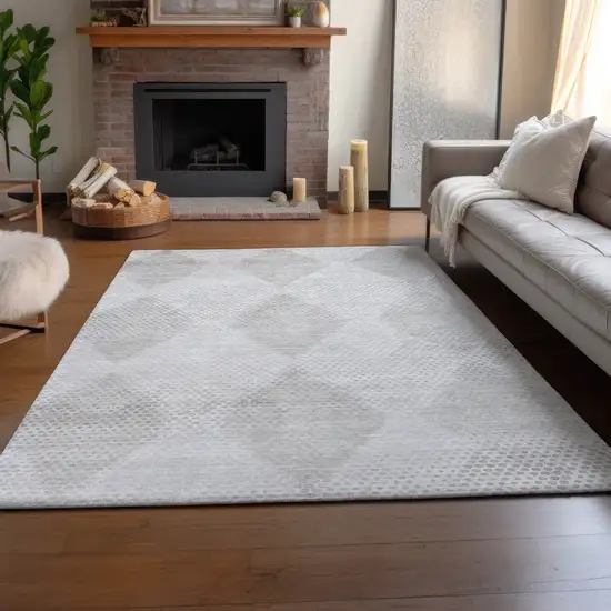 Ivory And Silver Geometric Washable Area Rug With UV Protection Photo 6