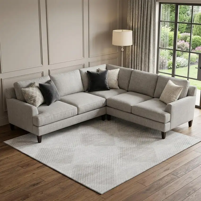 Ivory And Silver Geometric Washable Area Rug With UV Protection Photo 1